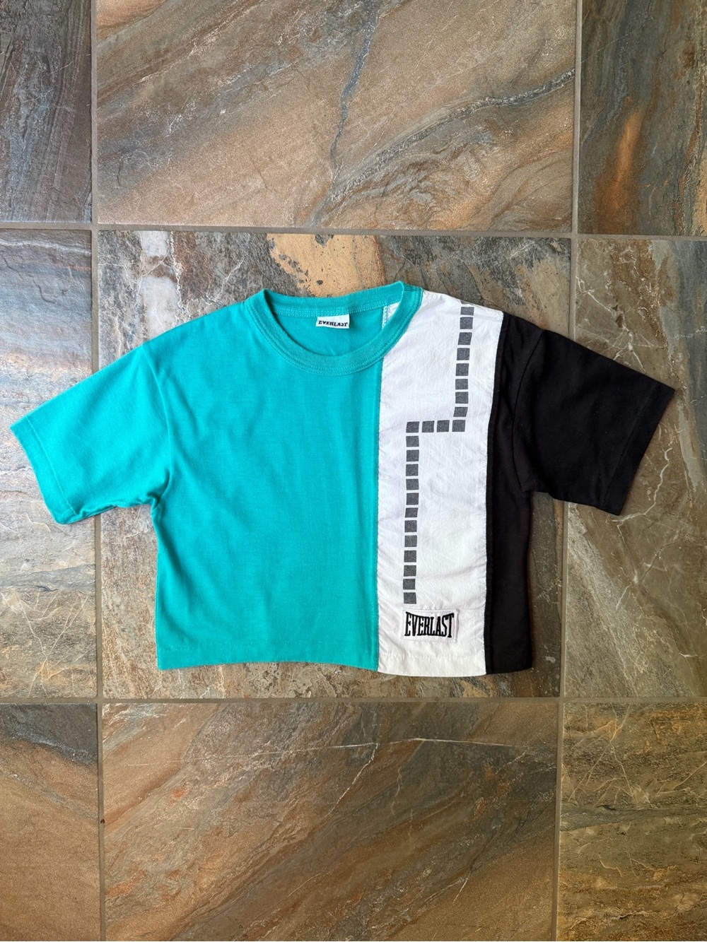 Vintage Everlast Colorblock Crop Top Teal Black White 90s Boxing Sporty Tee XS/S